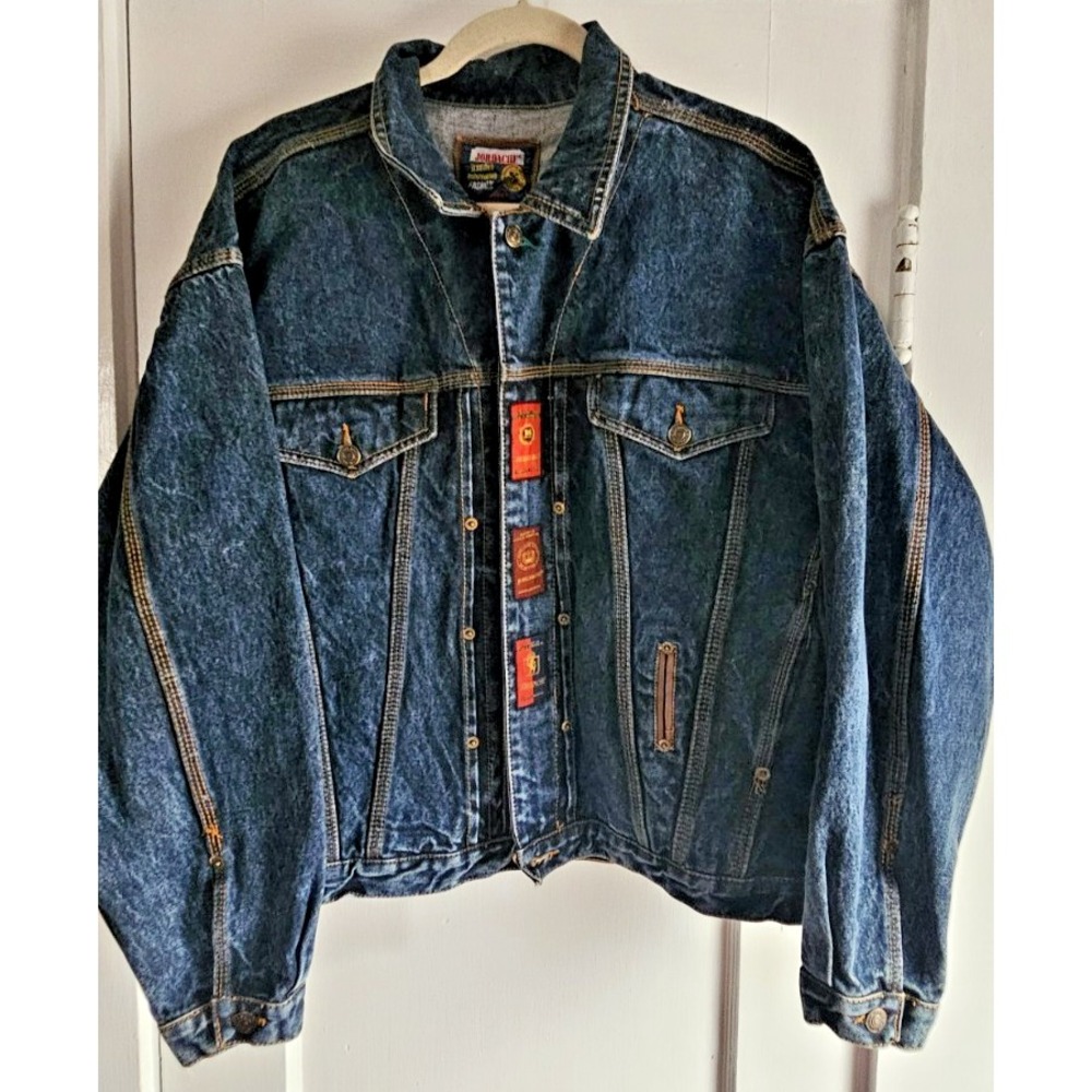 Vintage JORDACHE NO EXIT Embroidered Denim zipper jacket Hongkong made‎ Sz M
